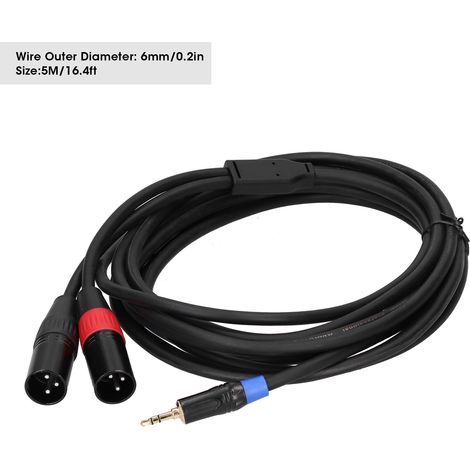 Cavo adattatore audio da 5 m, da jack stereo maschio da 3,5 mm a 2 connettori XLR maschio per conversione di segnale. (1/5)