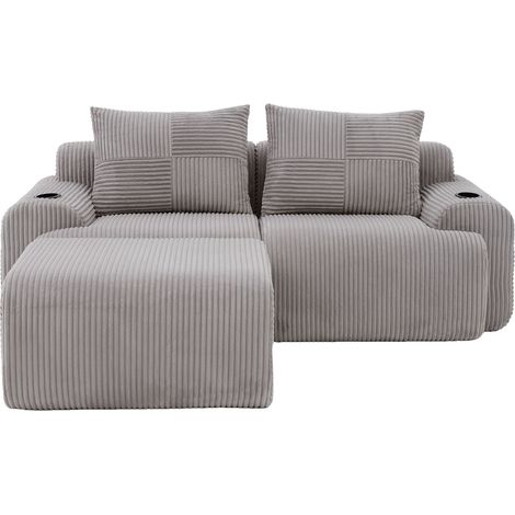ELVMI Sofá Modular 2 Plazas en Corduroy con Portavasos y Bolsillo Lateral, Gris Claro (1/5)