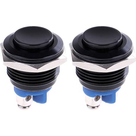 2 pièces 16mm 5/8 pouces haut rond en métal noir interrupteur à bouton-poussoir momentané 1NO SPST 3A/12-250V pour interrupteur de voiture industrielle G-M16BK (1/5)