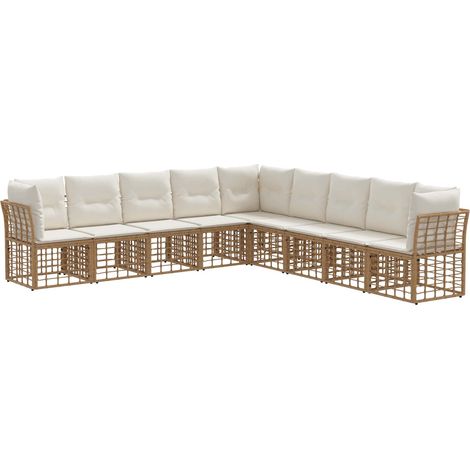 Conjunto de sofás de exterior con cojín 9 pcs Natural Poliéster