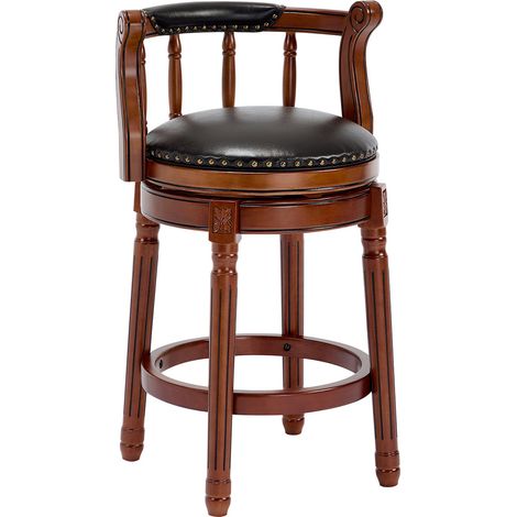 Tabouret de bar en cuir avec assise pivotante 360°, structure bois ivoire, hauteur 66 cm, pour cuisine et salle à manger (1/5)