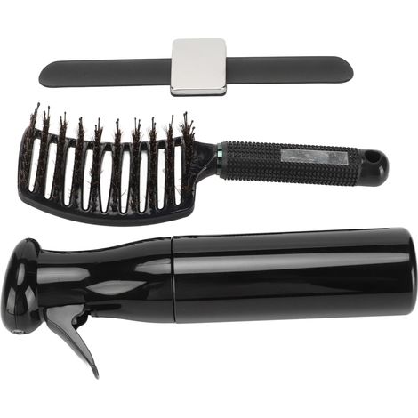 Brosse démêlante incurvée avec vaporisateur, pince à cheveux, support pour bracelet, outil de coiffure pour barbe, noir (1/5)