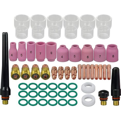 Corps de Collet pour Diffuseur de Gaz TIG Coupes en Céramique 17CB20 17GL 10N 53N 13N série Coupes en verre transparent Buse en quartz pour SR WP 17 18 26 Torche de Soudage TIG 55pcs (1/5)