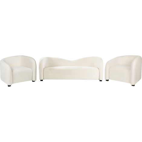 Conjunto de sala de estar tapizado moderno elegante sofá y sillones con respaldo curvo de terciopelo blanco crema Veltada (1/5)