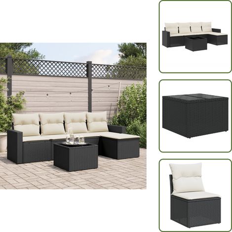 6-tlg. Garten-Sofagarnitur mit Kissen Schwarz Poly Rattan - Gartenmöbel Set - PE-Rattan Möbel - Outdoor Sofa - Esstisch Set - Balkonmöbel (1/5)