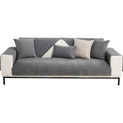 Housse de Canapé en Chenille à Chevrons 70x210cm, Protège-Canapé Antidérapant Toutes Saisons, Housse de Canapé 3 Places Gris Luxe (1/5)