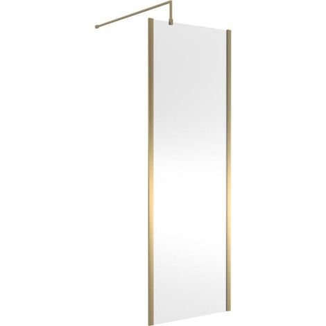Nuie Outer Framed Wetroom Screen 700mm W x 1850mm H with Support Bar 8mm Glass - Brushed Brass (1/5)