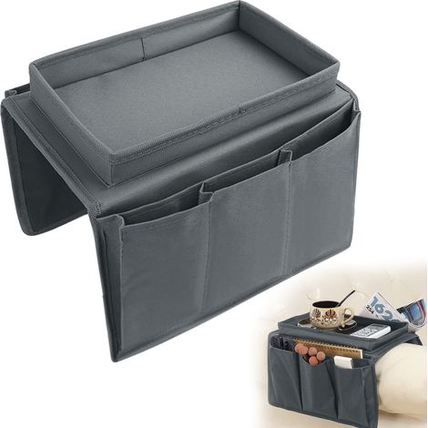 Sac de rangement pour accoudoir de canapé (gris) - Plateau avec porte-gobelet - Sac de rangement suspendu 1 pièce (1/5)