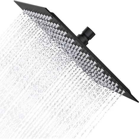 Tête de douche pluie, Pommeau de Douche Carré 25CM pomme de douche haute pression noir en acier inoxydable 304, Universelle Filetage 1/2 Pouce, Rotatif 360°, facile à installer (1/5)