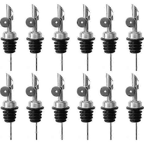 Lot de 12 becs verseurs automatiques en acier inoxydable pour bouteilles d'alcool, huile d'olive et autres spiritueux, pour bouteilles d'environ 2 cm de diamètre (goulot de 19 mm), couleur argent, neu (1/5)