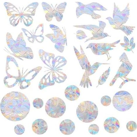 Set mit 42 Prismen-Fensteraufklebern – Vogelschutz – Kollisionsschutz – Für Fenster – Regenbogenfarben – Hergestellt aus hochtransparentem PVC – Verhindert, dass Vögel gegen Fenster prallen (1/5)