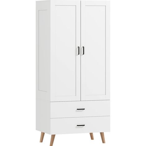 Organisez vos vêtements avec ce dressing blanc 80 x 54 x 180 cm, 2 tiroirs, tringle 10 kg et pieds surélevés pour la chambre (1/5)