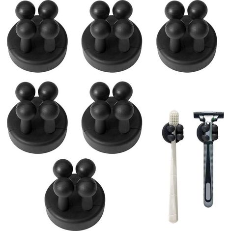 Lot de 6 Noir Porte Brosse à Dents Mural en Silicone,Support Brosse a Dent Auto-adhésif,Multifonction Accroche Brosse a Dent Murale pour Suspendre Salle de Bain, Cuisine, Salon, Bureau (1/5)