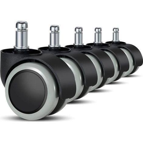 Lot de 5 roulettes pour chaise de bureau - 11 mm/22 mm - Roulettes de rechange pour sols durs pour chaises de gaming, chaises pivotantes, stratifiés, carrelages et sols en pierre