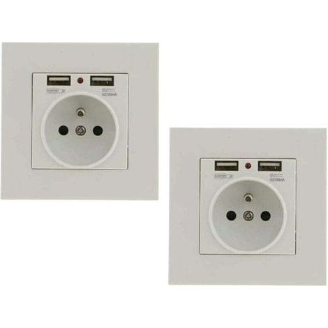 Lot de 2 prises murales encastrables avec double port USB – Matériau PC ignifuge – Installation facile – Protection contre surcharges (1/4)
