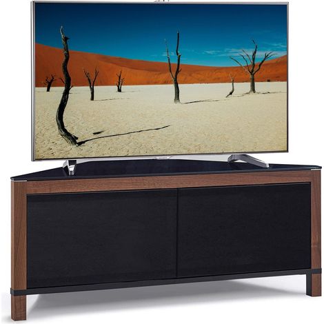MDA Designs VOLANS Tru-Corner Remote Friendly Doors Walnut/Black Reversible Panel LCD/Plasma/LED TV up to 42" Corner TV Cabinet (1/5)