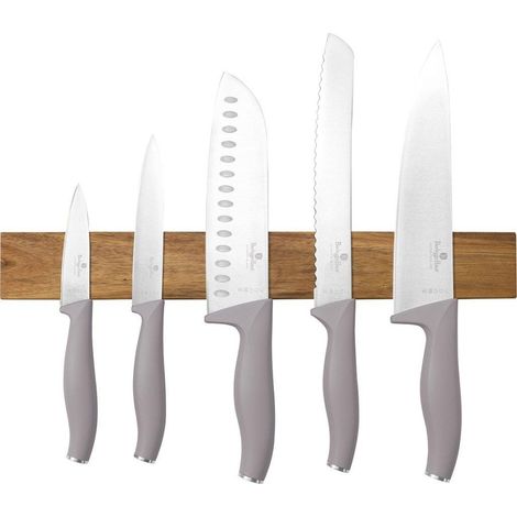 Berlinger-Haus Ensemble de 6 Couteaux Taupe avec Support Bois