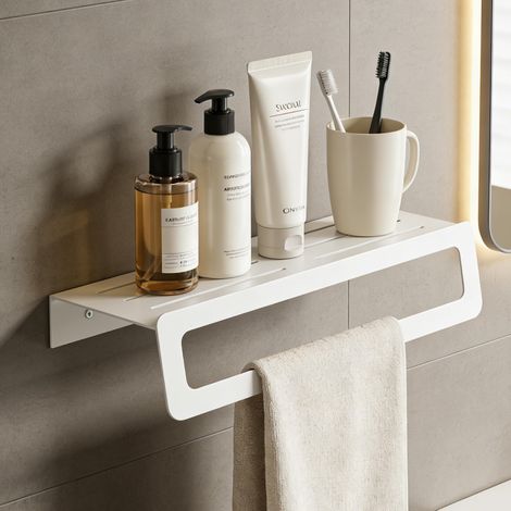 doporro Mensola da Parete Multifunzionale, Mensola per Doccia in Metallo con Portasciugamani Mensola da Appendere per Bagno o Cucina, Bianco, Tavrin-04 (1/5)