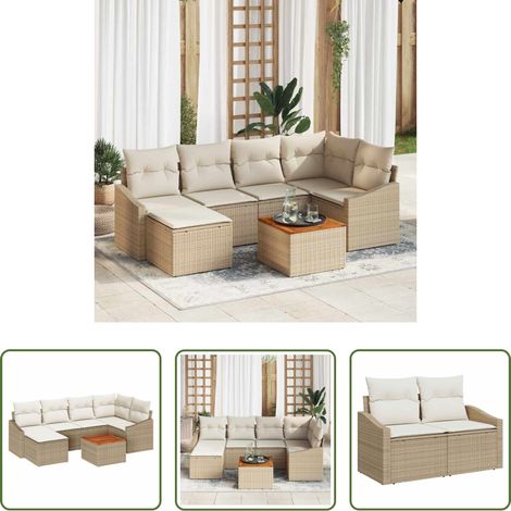 vidaXL Jardin -  Ensemble de canapé de jardin 7 pcs Beige et crème polyrotin (1/5)