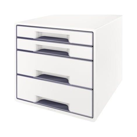 Schubladenbox WOW CUBE 4 Schubladen DIN A4 Polystyrol Gehäusefarbe: weiß Farbe der Schublade: grau/weiß (1/3)