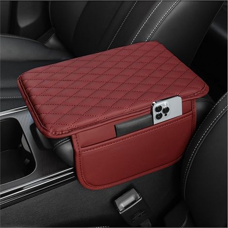 Coussin Accoudoir Voiture Amélioré,Coussin d’Accoudoir Voiture Universel avec Deux Poches,Accessoire Voiture Interieur Confort (Rouge) (1/5)