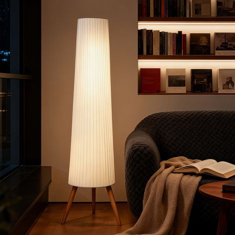 Lampe sur pied LED Salon Bois à dimmable avec trépied - blanc - lampe sur pied avec interrupteur à pied - 46 x 46 x 153 cm