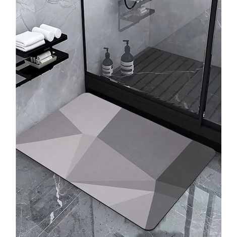 Bain Antidérapant, Tapis De Bain Diatomit Absorbant, Microfibre Tapis Salle de Bain, Rapide Antidérapant Tapis, Doux Séchage Tapis de Douche,Gris (1/4)