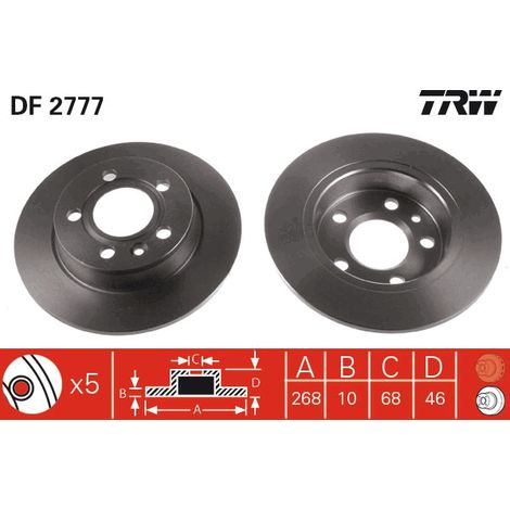 Lot de 2 Disques de frein TRW Automotive DF2777 FORD 1001094 1023605 1044570 (1/2)