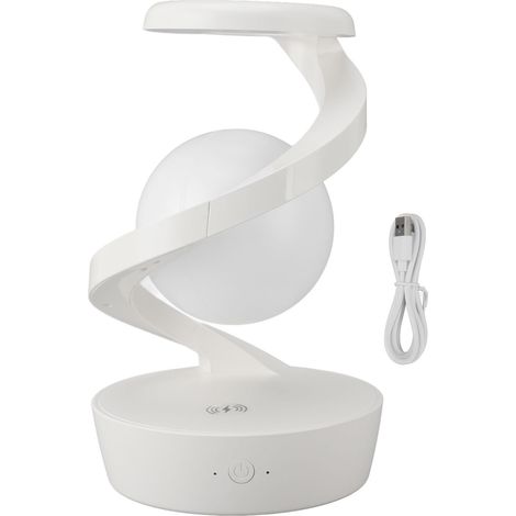 Ortviai Lampe de chevet spirale moderne avec boule en lévitation 3D et charge sans fil – LED réglable, design innovant