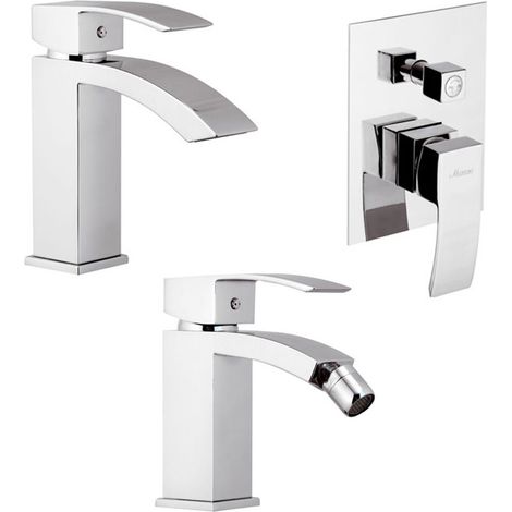 Set miscelatori con doccia a incasso con deviatore lavabo e bidet in ottone cromato Mariani linea Marte (1/5)