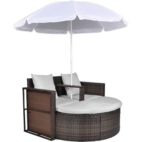 Maison Exclusive - Lettino da Giardino con Ombrellone Marrone in Polyrattan (1/5)