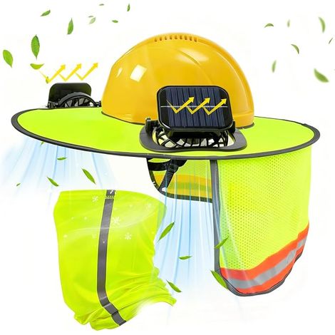 Solar Fan Hat Elastic Neck Warmer Net Curtain with Reflective Strips, Cap with Fan, Safety Helmet Accessories (1/5)