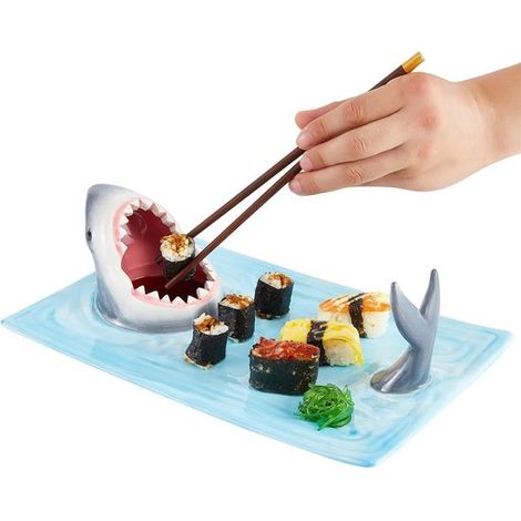 Piatto a forma di squalo, piatto per sushi a forma di squalo 3 in 1 migliorato, piatto per sushi a forma di squalo con scomparto per la salsa, materiale per uso alimentare, adatto a microonde/forno/fr (1/5)