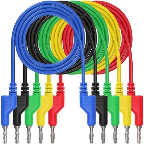 5 Pcs 1m Cordons d'essai pour Fiche Banane de 4 mm Test Câble Kit de Ligne d’essai pour Ampèremètres Multimètres Ohmmètres Testeurs de Batterie Testeurs de CircuitsTesteurs de Tension (1/5)