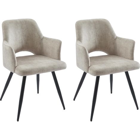 Sedia con braccioli in Tessuto e Metallo Nero Beige - Lotto di 2 - KADIJA