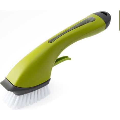 Brosse de nettoyage à long manche avec liquide, pour cuisinière, petite casserole, carrelage, évier, etc. 29,5 x 9,5 x 6,2 cm, verte. (1/3)