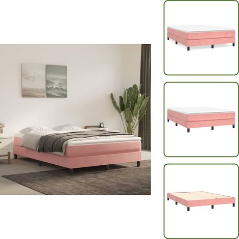 Cadre de lit sans matelas rose 140x190 cm velours - Lit Double - Lit Rose - Cadre De Lit Velours - Lit Design - Literie (1/5)