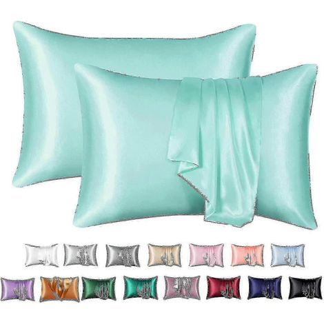 Filiyano – oreiller 100 – Lot de 2 taies d'oreiller 100 % soie de mûrier, soin des cheveux et de la peau, 51 x 66 cm, vert clair