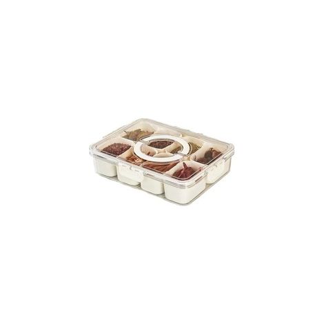 Plateau de Service Divisé avec Couvercle, 8 Grilles Boîte de Rangement de Collation, plateau à goûter avec couvercle et poignée, pique-nique voyage cuisine bonbons égumes fruits noix séchés (1/5)