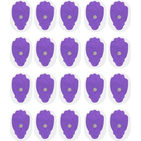 Pack of 20 hand-shaped, purple, non-woven button electrodes for TENS and EMS massage devices. - AquaForge (1/5)