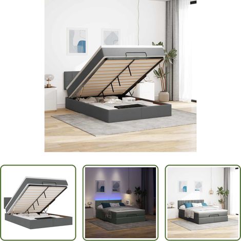 vidaXL Matratze mit Taschenfedern - Ottomane Bett mit Matratze & LEDs Dunkelgrau 140x190 cm Stoff (1/5)