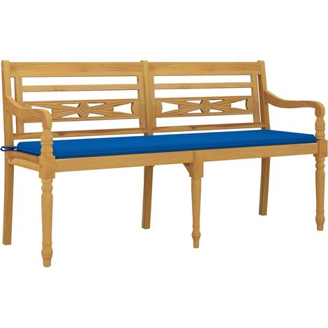 Batavia Bench with Royal Blue Cushion 150 cm Solid Wood Teak vidaXL (1/4)