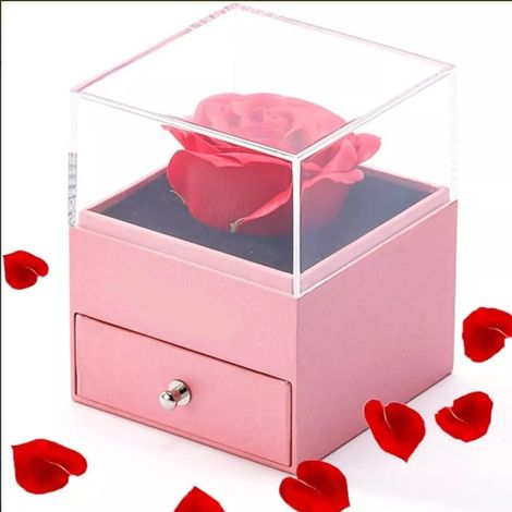 Coffret Cadeau Rose Rouge Tiroir Transparent Acrylique Boîte de Rangement pour Bijoux Bagues Colliers (1/5)