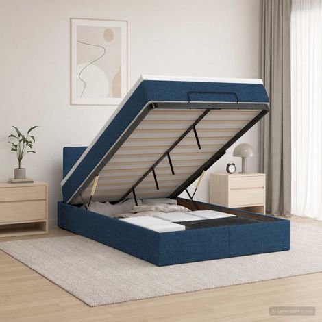 vidaXL Lit coffre avec matelas et LED Bleu 120 x 190 cm Tissu (1/5)