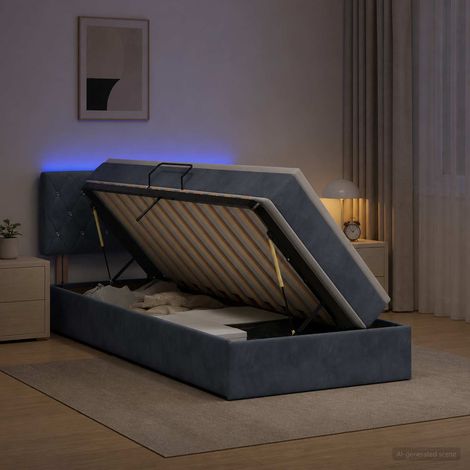 Cama de almacenamiento LED con colchón Gris oscuro 90 x 190 cm (1/5)