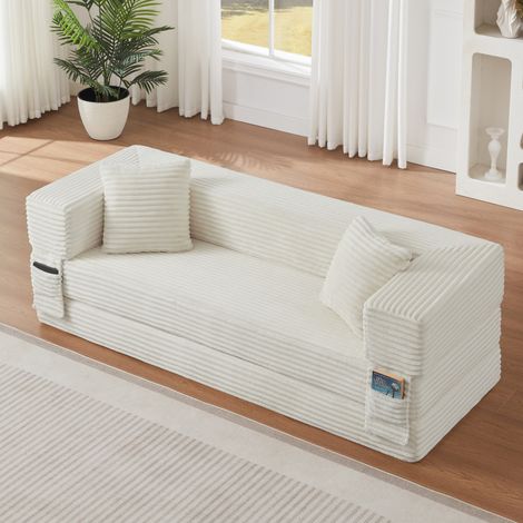 Schlafsofa weiß aus Schaumstoff mit Cordbezug und Bettfunktion (1/5)