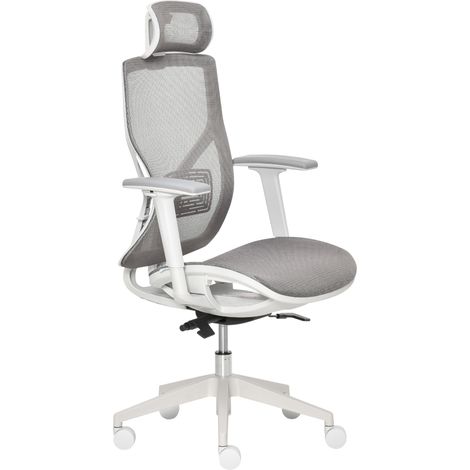 Chaise de bureau, chaise pivotante, chaise gaming avec appui-tête, soutien lombaire, accoudoirs 3D, 3 hauteurs réglables, roulettes pivotantes à 360°, ergonomique, tissu mesh, mousse, grise, 67 x 65 x (1/5)