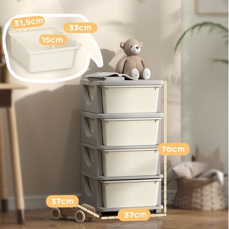 Mueble de almacenamiento infantil de 4 cajones, plástico, 37 x 37 x 76 cm, blanco crema DESVIAE (1/4)