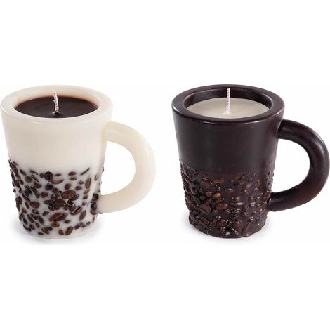 Candele profumate al caffè a forma di tazzina con veri chicchi, set da 2 pezzi, cm 11,5 x 8 x 9,5 H