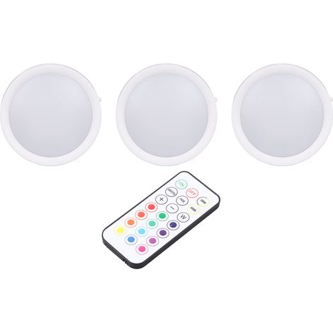 Lot de 3 lampes LED rondes, 4 couleurs, intensité variable, minuterie, rechargeables, à poussoir, culot E26 et télécommande. (1/5)